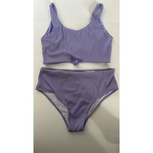 Zaful Women's Ribbed Knit Bikini Set Light Purple High-Waisted Tank Size XL